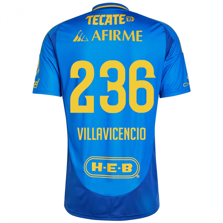 Niño Camiseta Edgar Villavicencio #236 Azul Amarillo 2ª Equipación 2024/25 La Camisa Chile