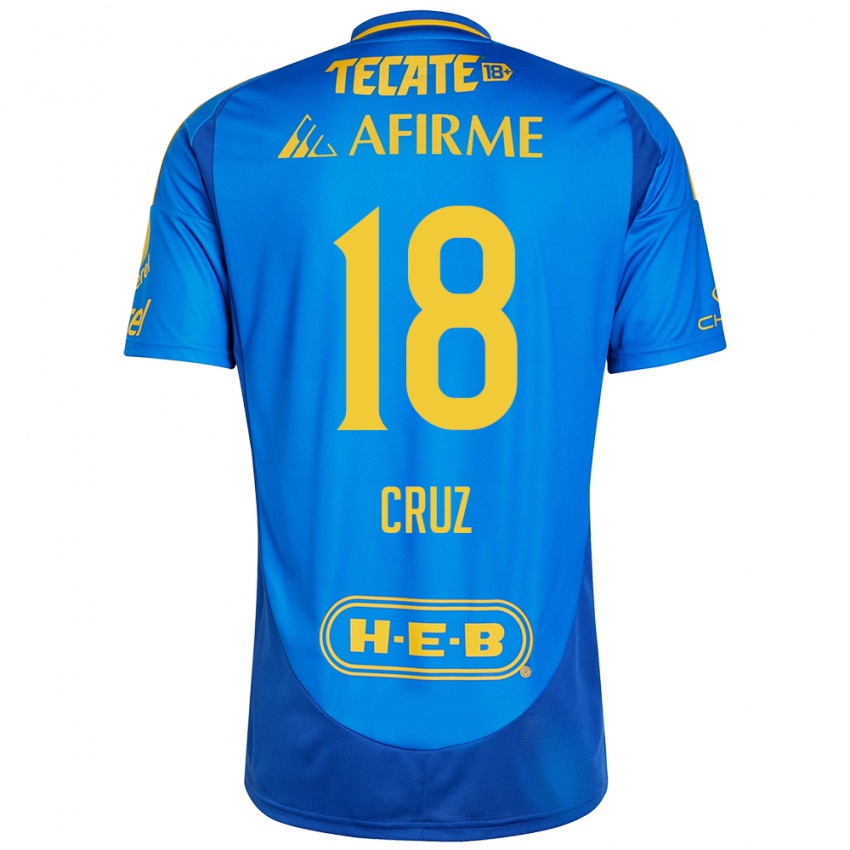 Niño Camiseta Belen Cruz #18 Azul Amarillo 2ª Equipación 2024/25 La Camisa Chile