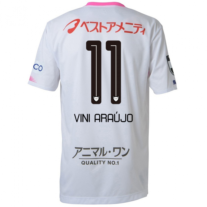 Niño Camiseta Vinícius Araújo #11 Blanco Azul Rosa 2ª Equipación 2024/25 La Camisa Chile