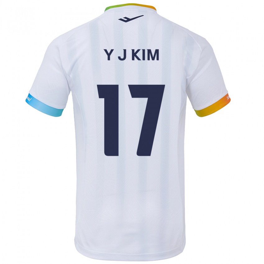 Niño Camiseta Jin-Ya Kim #17 Blanco Azul 2ª Equipación 2024/25 La Camisa Chile