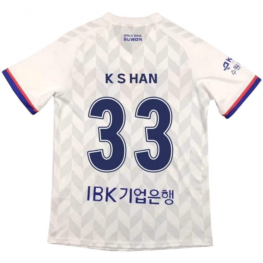 Niño Camiseta Sang-Kyu Han #33 Blanco Azul 2ª Equipación 2024/25 La Camisa Chile