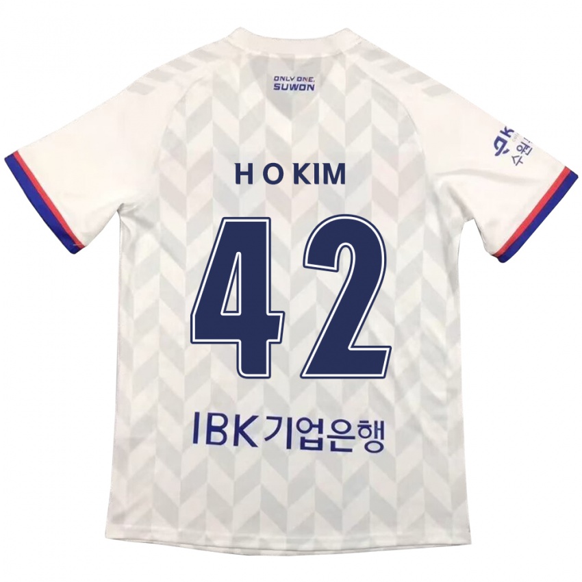 Niño Camiseta One-Hyung Kim #42 Blanco Azul 2ª Equipación 2024/25 La Camisa Chile