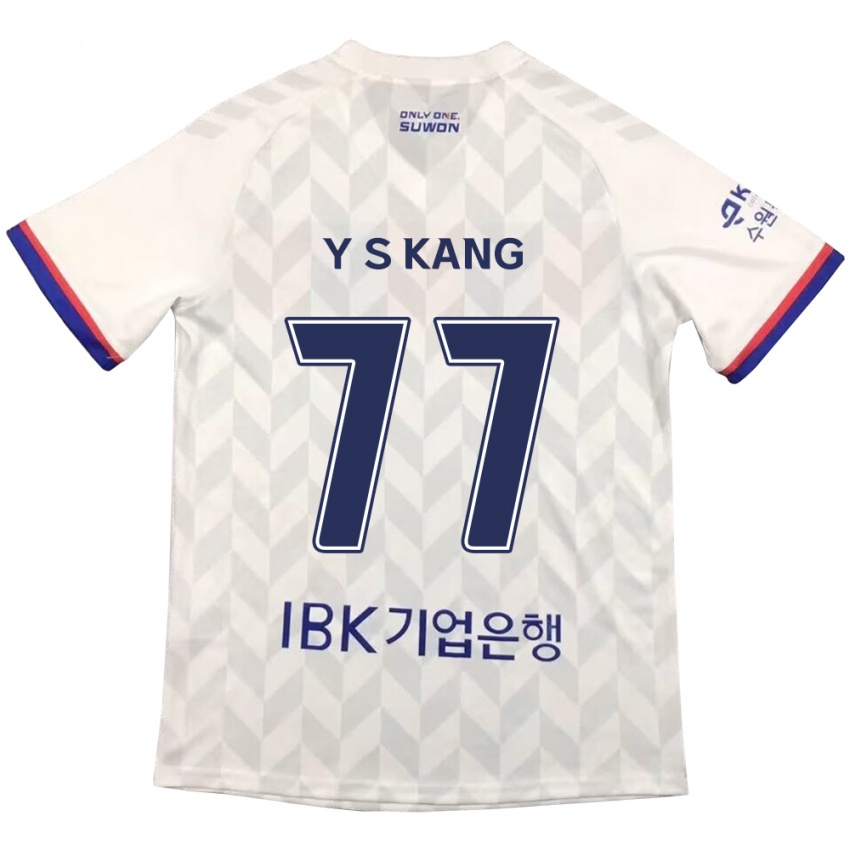 Niño Camiseta Sang-Yun Kang #77 Blanco Azul 2ª Equipación 2024/25 La Camisa Chile