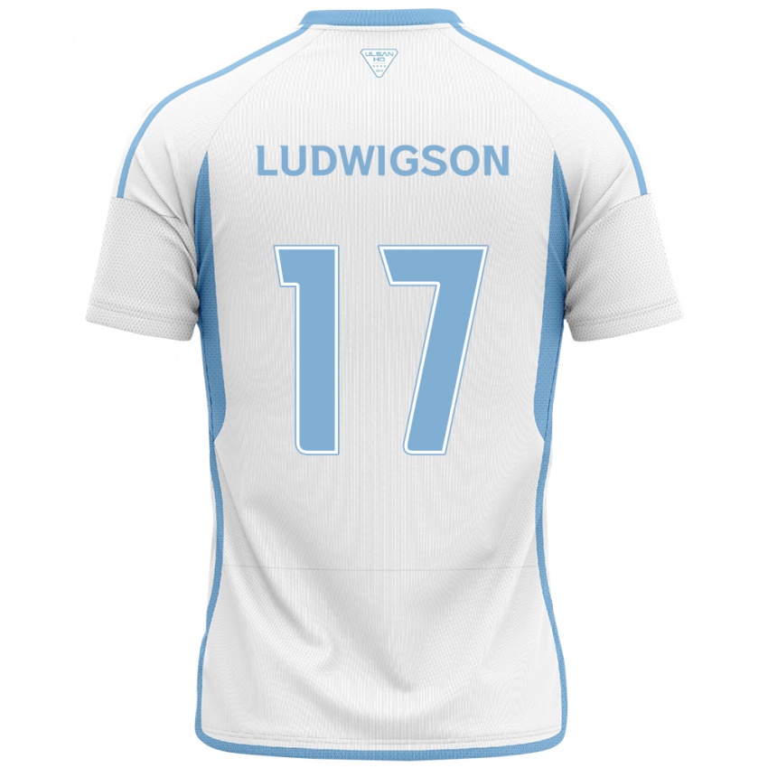 Niño Camiseta Gustav Ludwigson #17 Blanco Azul 2ª Equipación 2024/25 La Camisa Chile