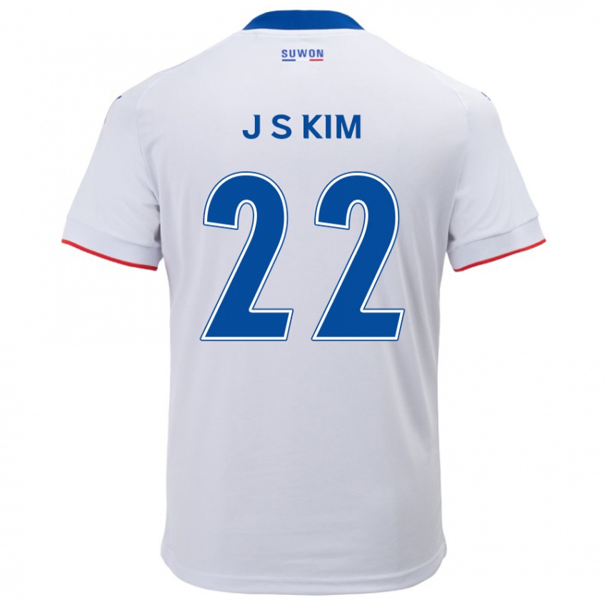 Niño Camiseta Sang-Jun Kim #22 Blanco Azul 2ª Equipación 2024/25 La Camisa Chile