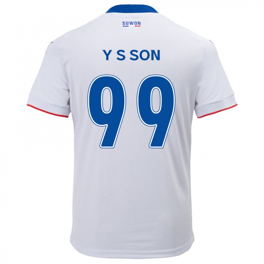 Niño Camiseta Suk-Yong Son #99 Blanco Azul 2ª Equipación 2024/25 La Camisa Chile