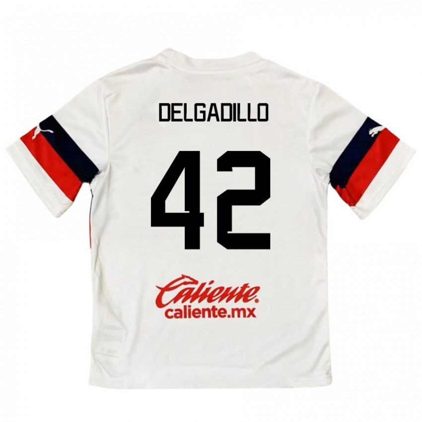 Niño Camiseta Diego Delgadillo #42 Blanco Rojo 2ª Equipación 2024/25 La Camisa Chile