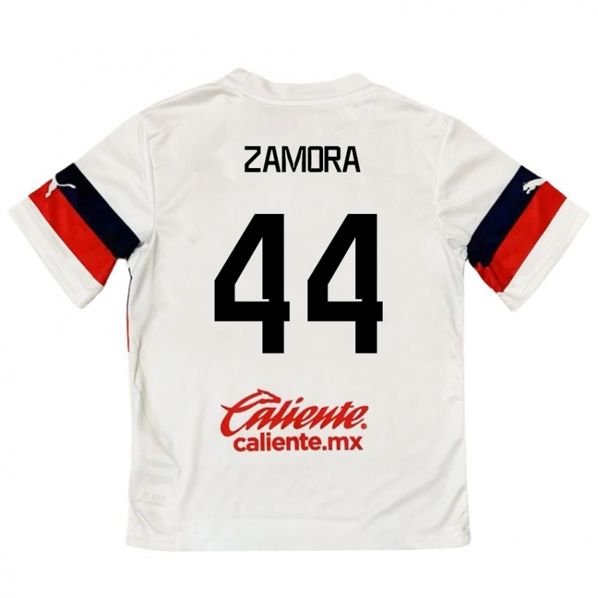 Niño Camiseta Saúl Zamora #44 Blanco Rojo 2ª Equipación 2024/25 La Camisa Chile