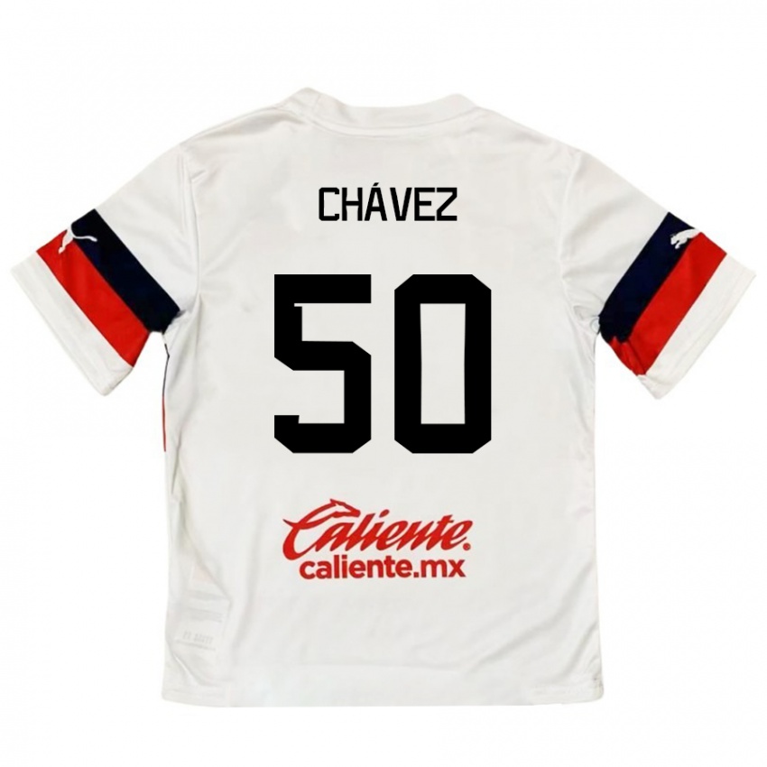 Niño Camiseta Mateo Chávez #50 Blanco Rojo 2ª Equipación 2024/25 La Camisa Chile