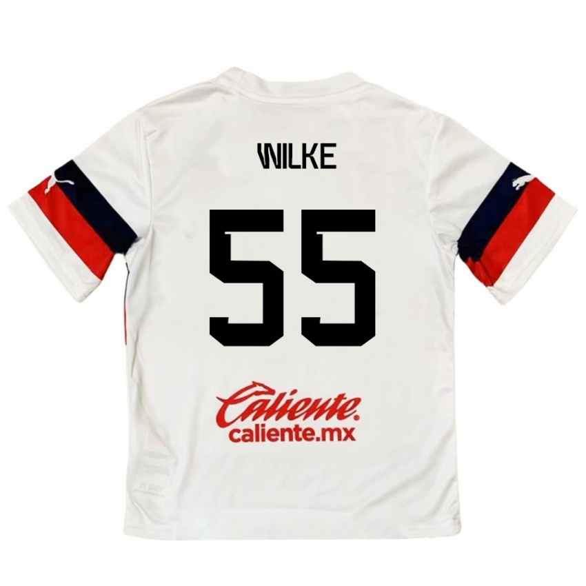 Niño Camiseta Teun Wilke #55 Blanco Rojo 2ª Equipación 2024/25 La Camisa Chile