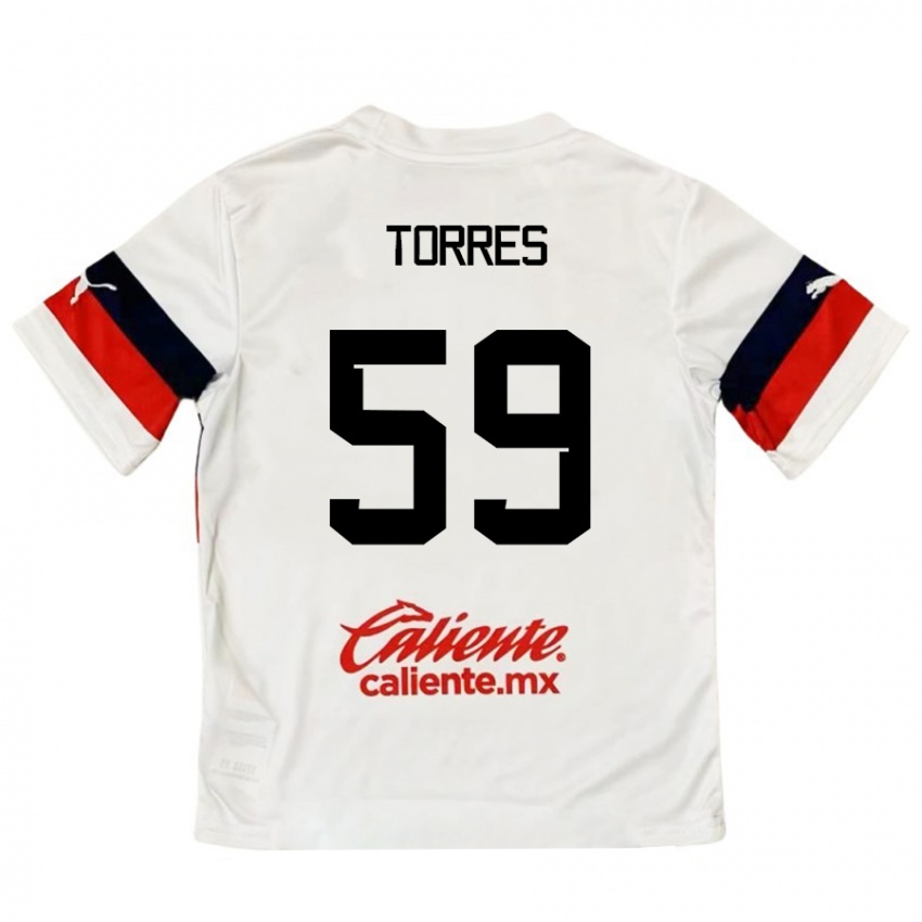 Niño Camiseta Christian Torres #59 Blanco Rojo 2ª Equipación 2024/25 La Camisa Chile