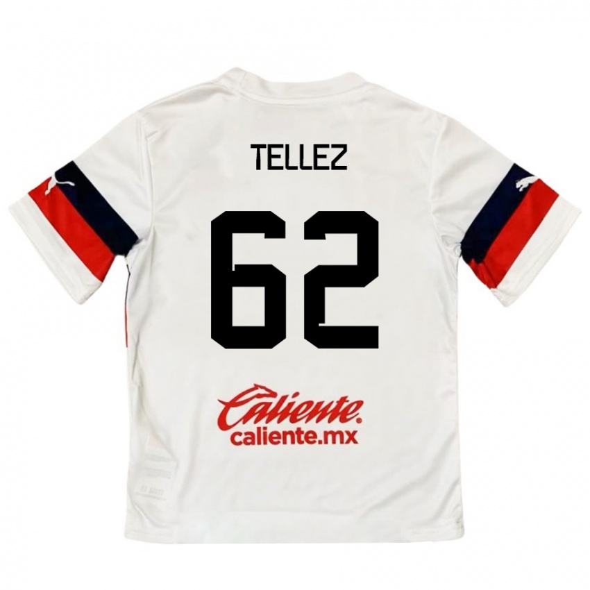 Niño Camiseta Brandon Téllez #62 Blanco Rojo 2ª Equipación 2024/25 La Camisa Chile