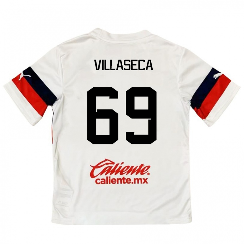 Niño Camiseta Daniel Villaseca #69 Blanco Rojo 2ª Equipación 2024/25 La Camisa Chile