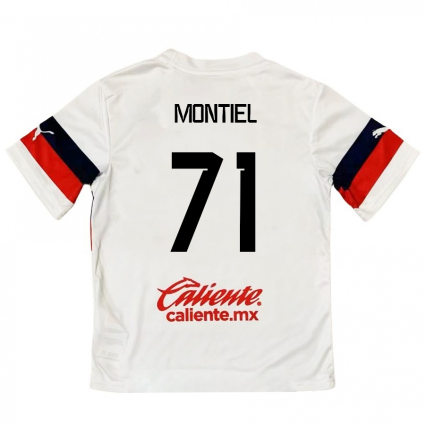 Niño Camiseta Erick Montiel #71 Blanco Rojo 2ª Equipación 2024/25 La Camisa Chile