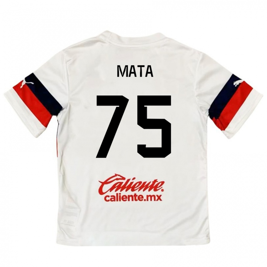 Niño Camiseta Hugo Mata #75 Blanco Rojo 2ª Equipación 2024/25 La Camisa Chile