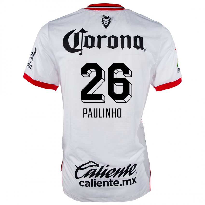 Niño Camiseta Paulinho #26 Blanco Rojo 2ª Equipación 2024/25 La Camisa Chile