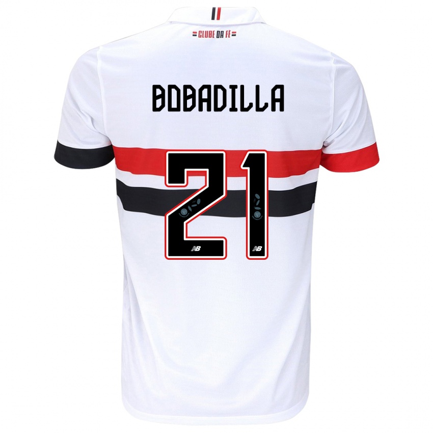 Hombre Camiseta Damián Bobadilla #21 Blanco Rojo Negro 1ª Equipación 2024/25 La Camisa Chile