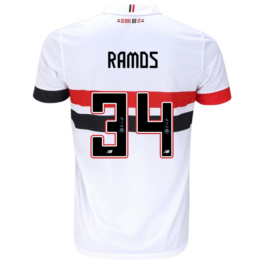 Hombre Camiseta Raí Ramos #34 Blanco Rojo Negro 1ª Equipación 2024/25 La Camisa Chile