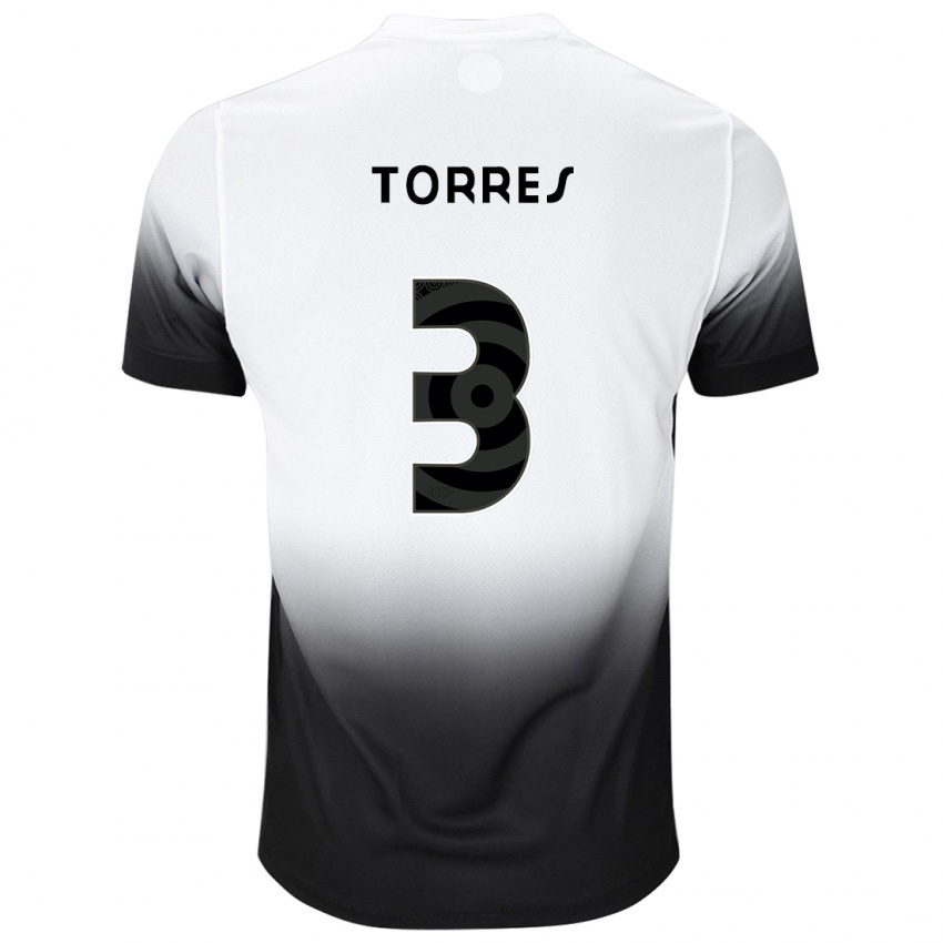 Hombre Camiseta Felix Torres #3 Blanco Negro 1ª Equipación 2024/25 La Camisa Chile