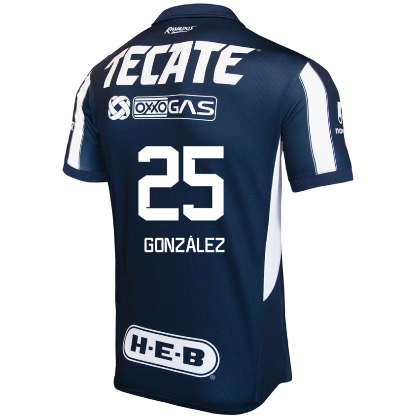 Hombre Camiseta Jonathan González #25 Azul Rojo Blanco 1ª Equipación 2024/25 La Camisa Chile