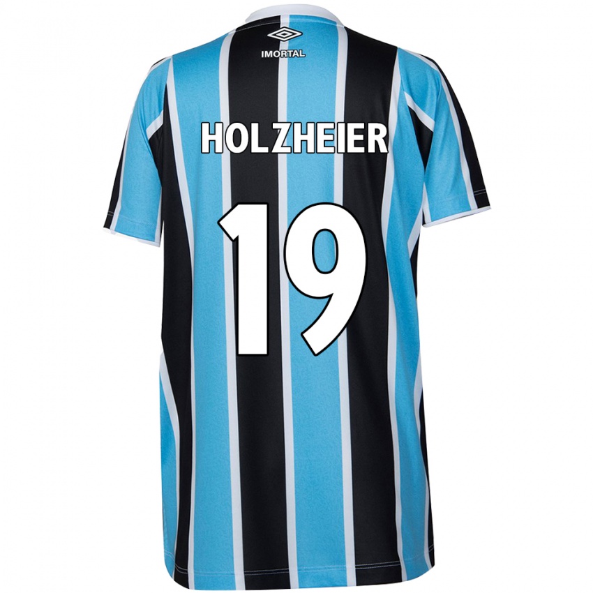 Hombre Camiseta Agostina Holzheier #19 Azul Negro Blanco 1ª Equipación 2024/25 La Camisa Chile