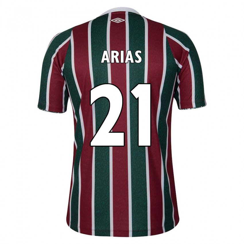 Hombre Camiseta Jhon Arias #21 Verde Granate Blanco 1ª Equipación 2024/25 La Camisa Chile