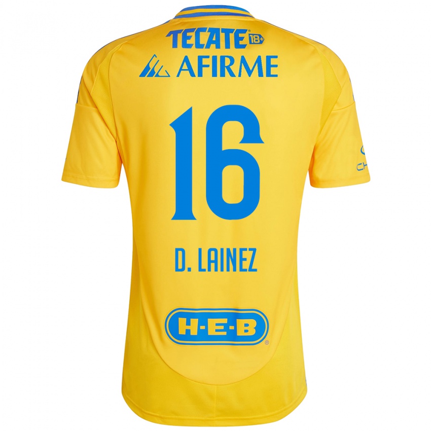 Hombre Camiseta Diego Lainez #16 Oro Amarillo 1ª Equipación 2024/25 La Camisa Chile