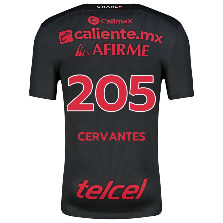 Hombre Camiseta Sebastián Cervantes #205 Negro Rojo 1ª Equipación 2024/25 La Camisa Chile