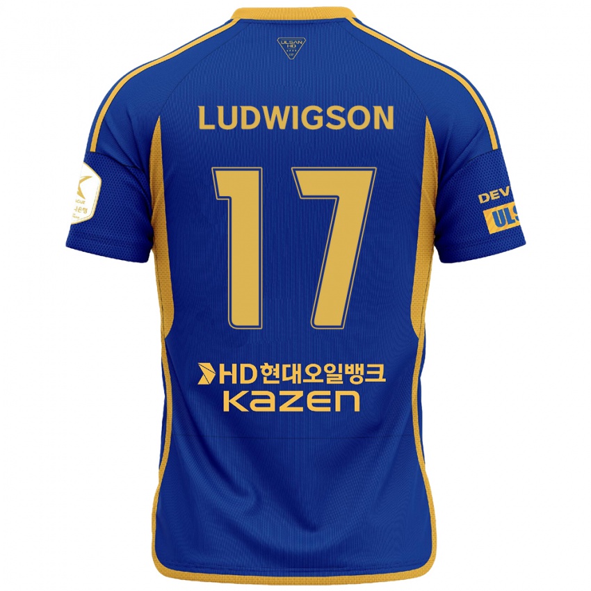 Hombre Camiseta Gustav Ludwigson #17 Azul Amarillo 1ª Equipación 2024/25 La Camisa Chile