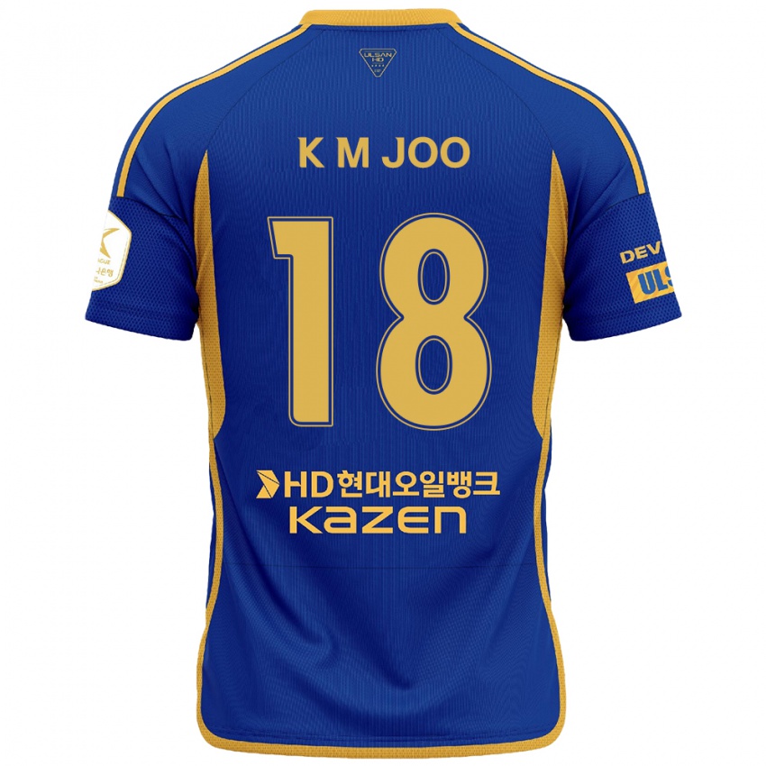 Hombre Camiseta Min-Kyu Joo #18 Azul Amarillo 1ª Equipación 2024/25 La Camisa Chile