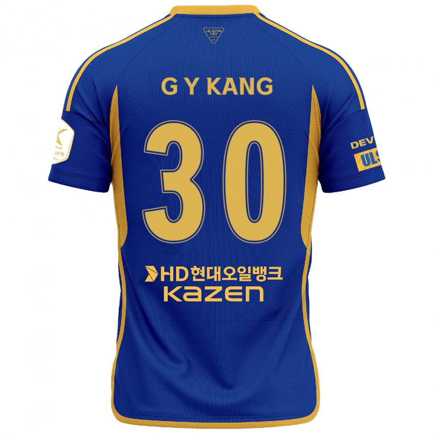 Hombre Camiseta Yun-Gu Kang #30 Azul Amarillo 1ª Equipación 2024/25 La Camisa Chile