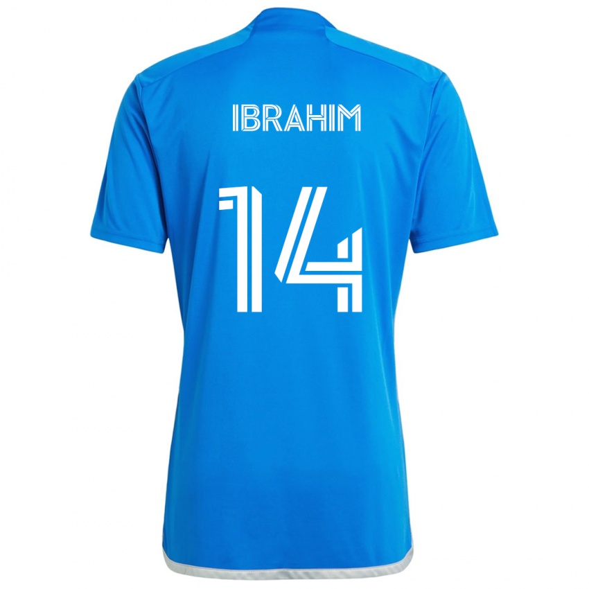 Hombre Camiseta Sunusi Ibrahim #14 Azul Blanco 1ª Equipación 2024/25 La Camisa Chile