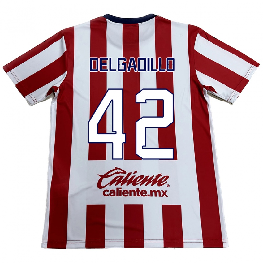 Hombre Camiseta Diego Delgadillo #42 Rojo Blanco 1ª Equipación 2024/25 La Camisa Chile