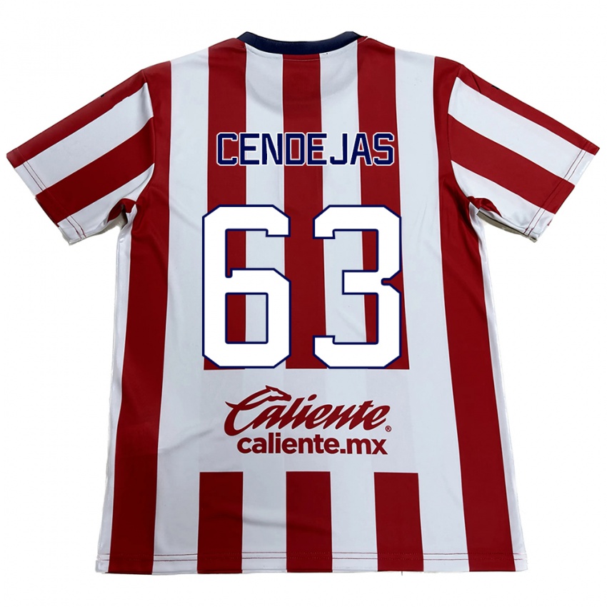 Hombre Camiseta Matías Cendejas #63 Rojo Blanco 1ª Equipación 2024/25 La Camisa Chile