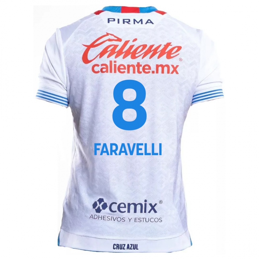 Hombre Camiseta Lorenzo Faravelli #8 Blanco Azul 2ª Equipación 2024/25 La Camisa Chile