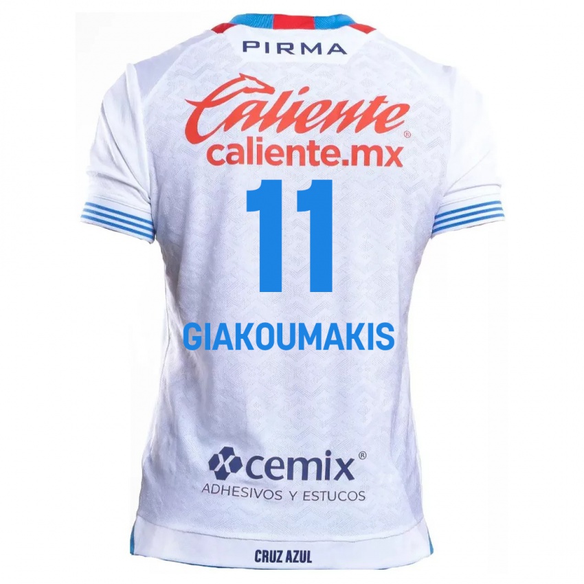 Hombre Camiseta Georgios Giakoumakis #11 Blanco Azul 2ª Equipación 2024/25 La Camisa Chile