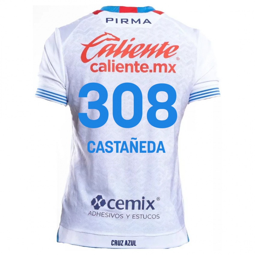 Hombre Camiseta Emiliano Castañeda #308 Blanco Azul 2ª Equipación 2024/25 La Camisa Chile