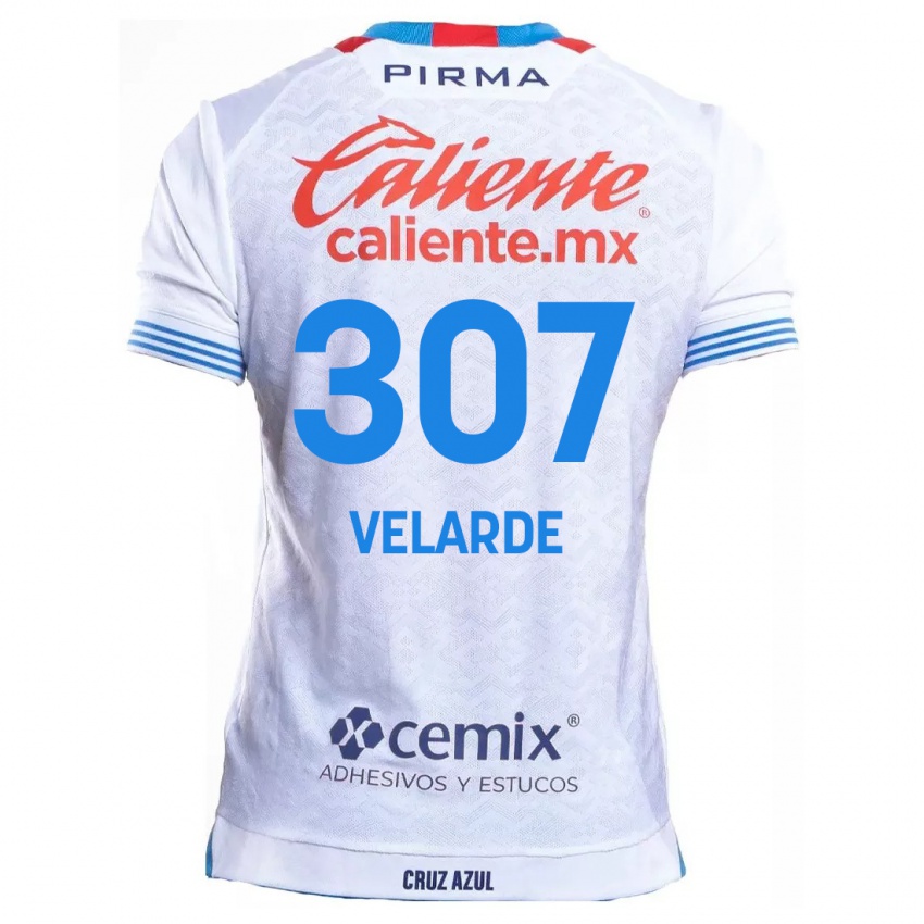 Hombre Camiseta Juan Velarde #307 Blanco Azul 2ª Equipación 2024/25 La Camisa Chile