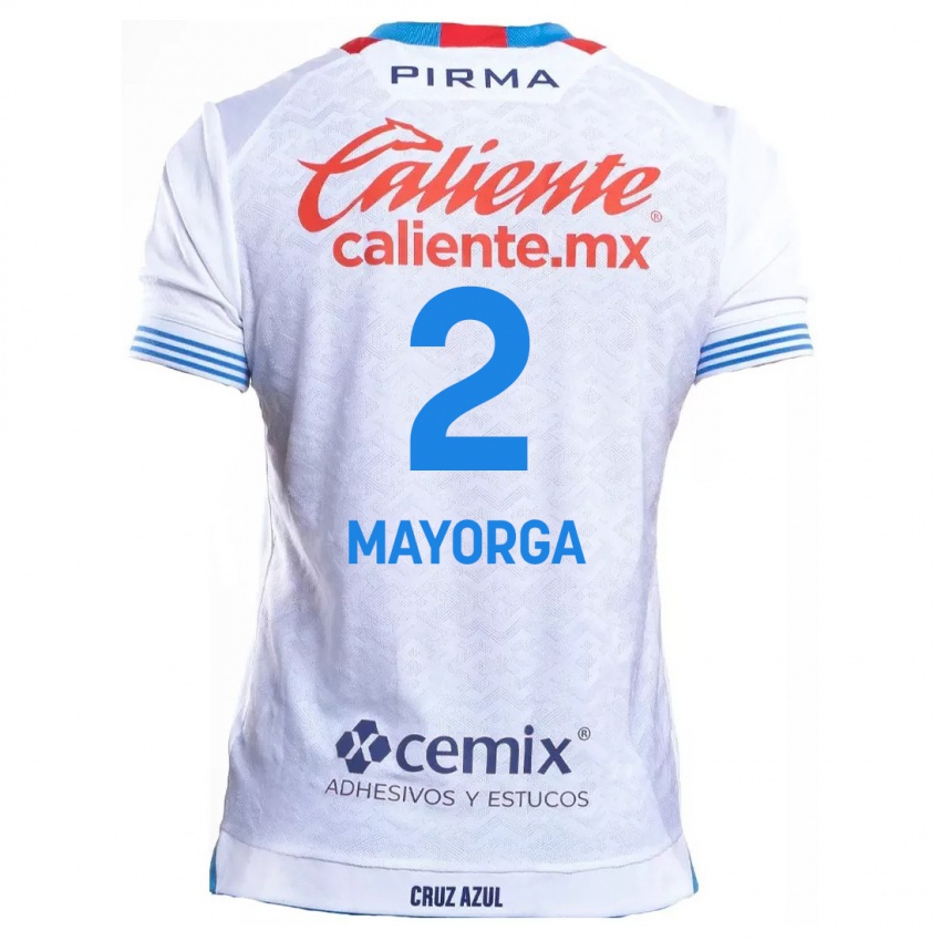 Hombre Camiseta Alejandro Mayorga #2 Blanco Azul 2ª Equipación 2024/25 La Camisa Chile