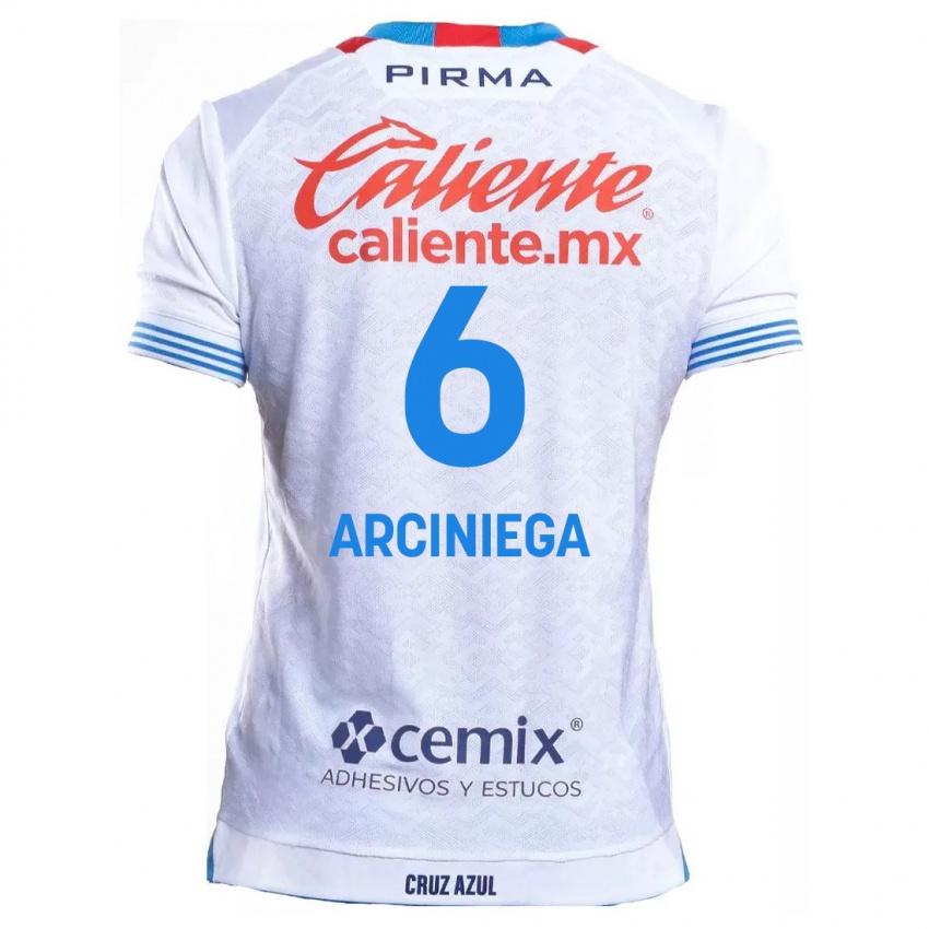 Hombre Camiseta Mirelle Arciniega #6 Blanco Azul 2ª Equipación 2024/25 La Camisa Chile