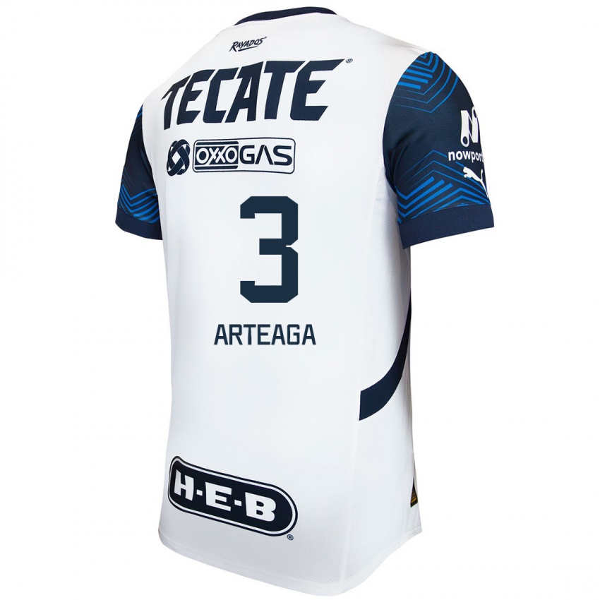 Hombre Camiseta Gerardo Arteaga #3 Blanco Azul 2ª Equipación 2024/25 La Camisa Chile