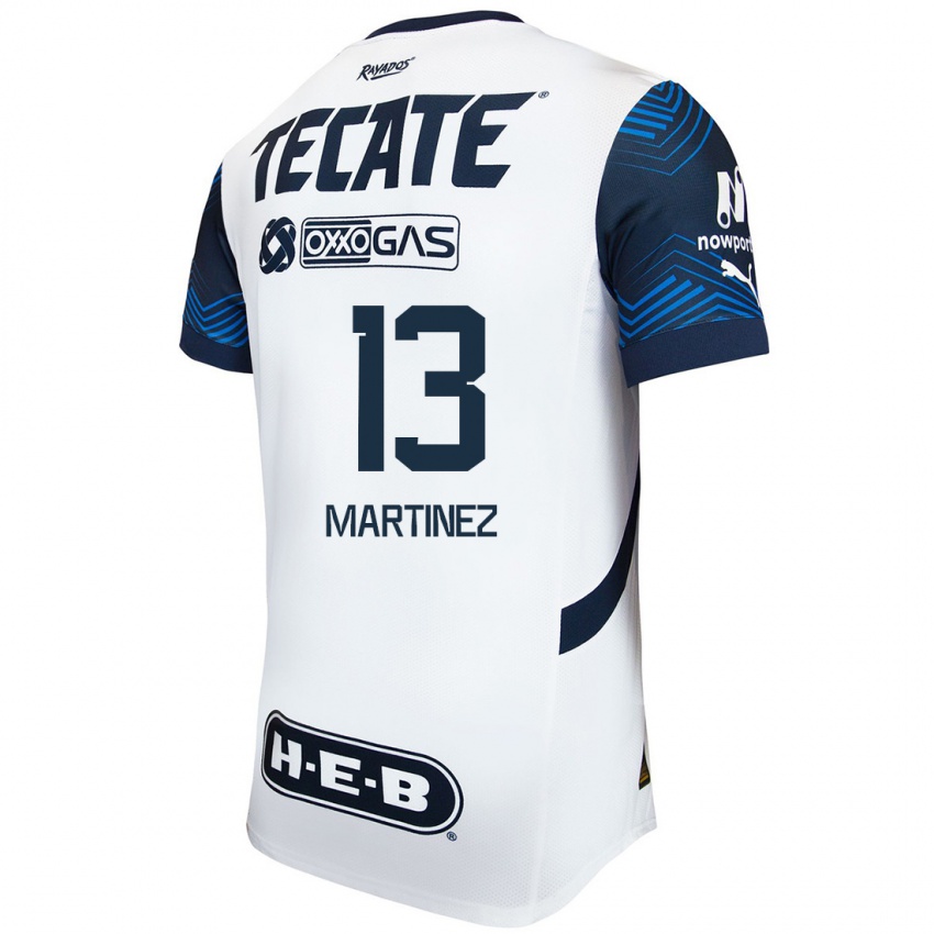 Hombre Camiseta Jaziel Martinez #13 Blanco Azul 2ª Equipación 2024/25 La Camisa Chile