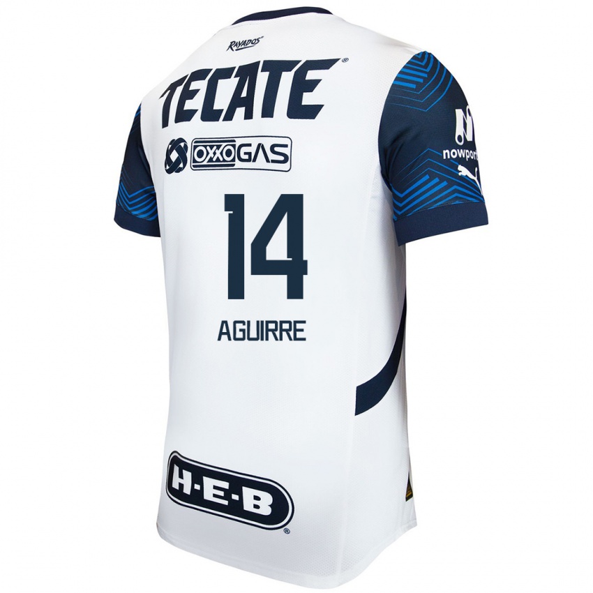 Hombre Camiseta Erick Aguirre #14 Blanco Azul 2ª Equipación 2024/25 La Camisa Chile