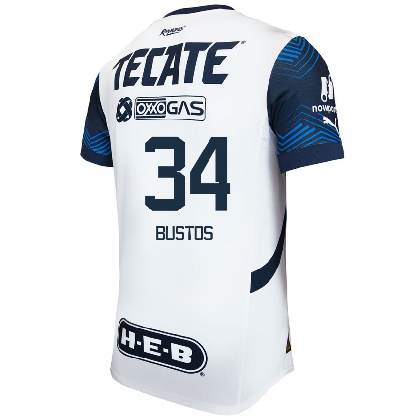 Hombre Camiseta César Bustos #34 Blanco Azul 2ª Equipación 2024/25 La Camisa Chile