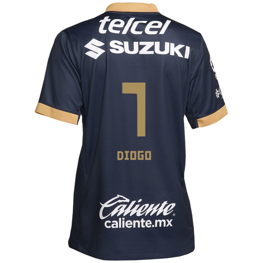 Hombre Camiseta Diogo #7 Obsidiana Dorada Blanca 2ª Equipación 2024/25 La Camisa Chile