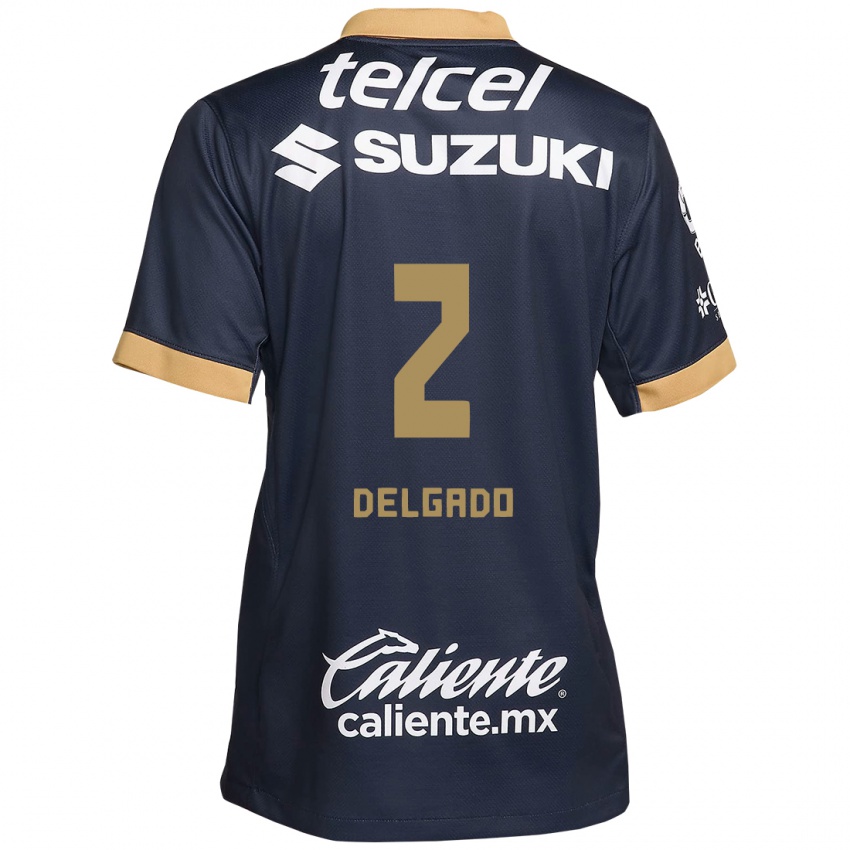 Hombre Camiseta Dirce Delgado #2 Obsidiana Dorada Blanca 2ª Equipación 2024/25 La Camisa Chile