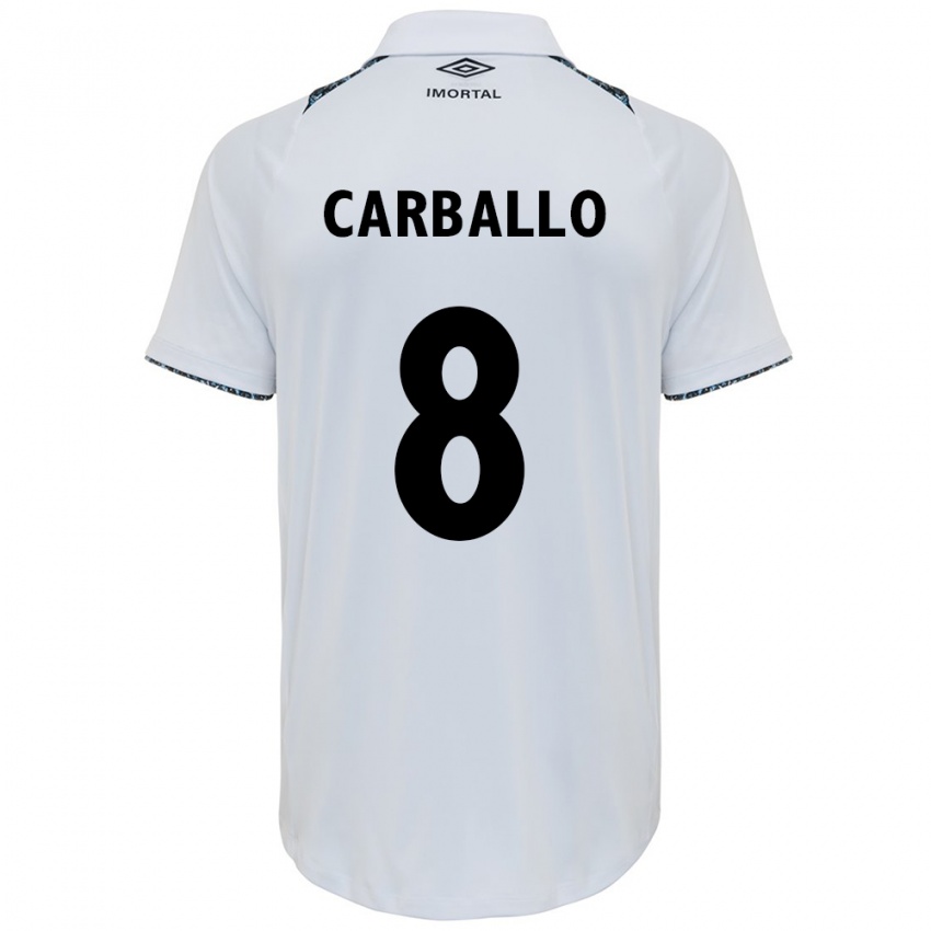 Hombre Camiseta Felipe Carballo #8 Blanco Azul 2ª Equipación 2024/25 La Camisa Chile