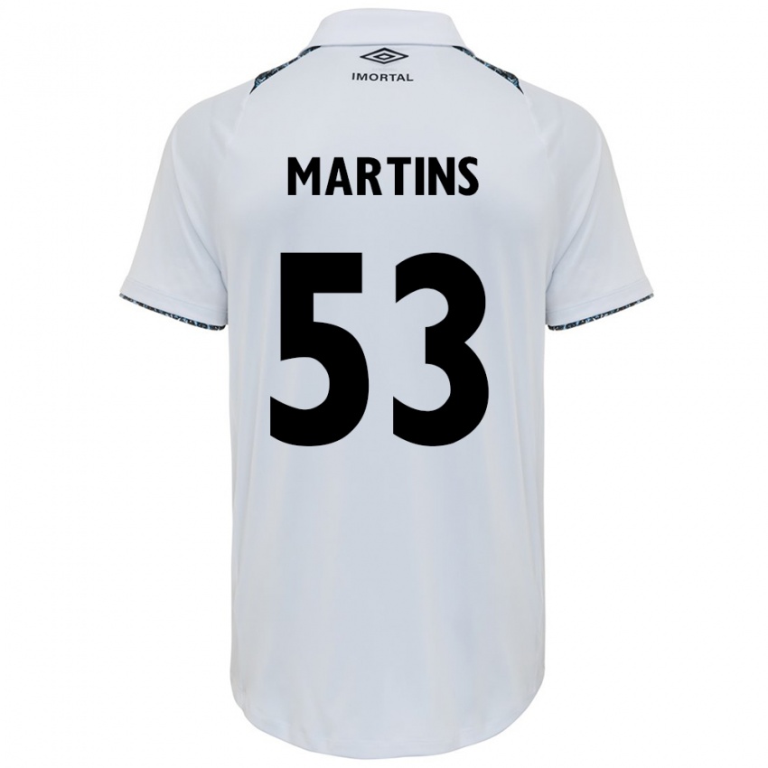 Hombre Camiseta Gustavo Martins #53 Blanco Azul 2ª Equipación 2024/25 La Camisa Chile