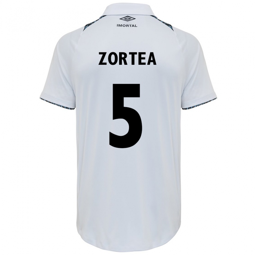 Hombre Camiseta Bernardo Zortea #5 Blanco Azul 2ª Equipación 2024/25 La Camisa Chile