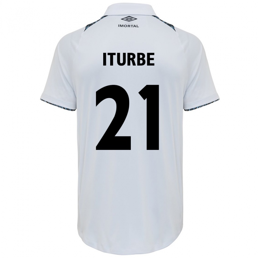 Hombre Camiseta Juan Iturbe #21 Blanco Azul 2ª Equipación 2024/25 La Camisa Chile